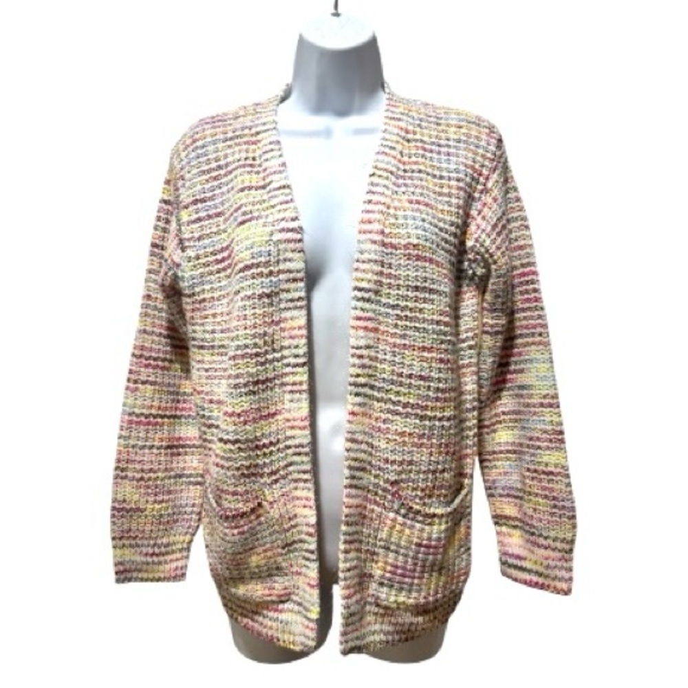 Design History Multicolor Chunky Knit Cardigan XL Open Front Cottagecore